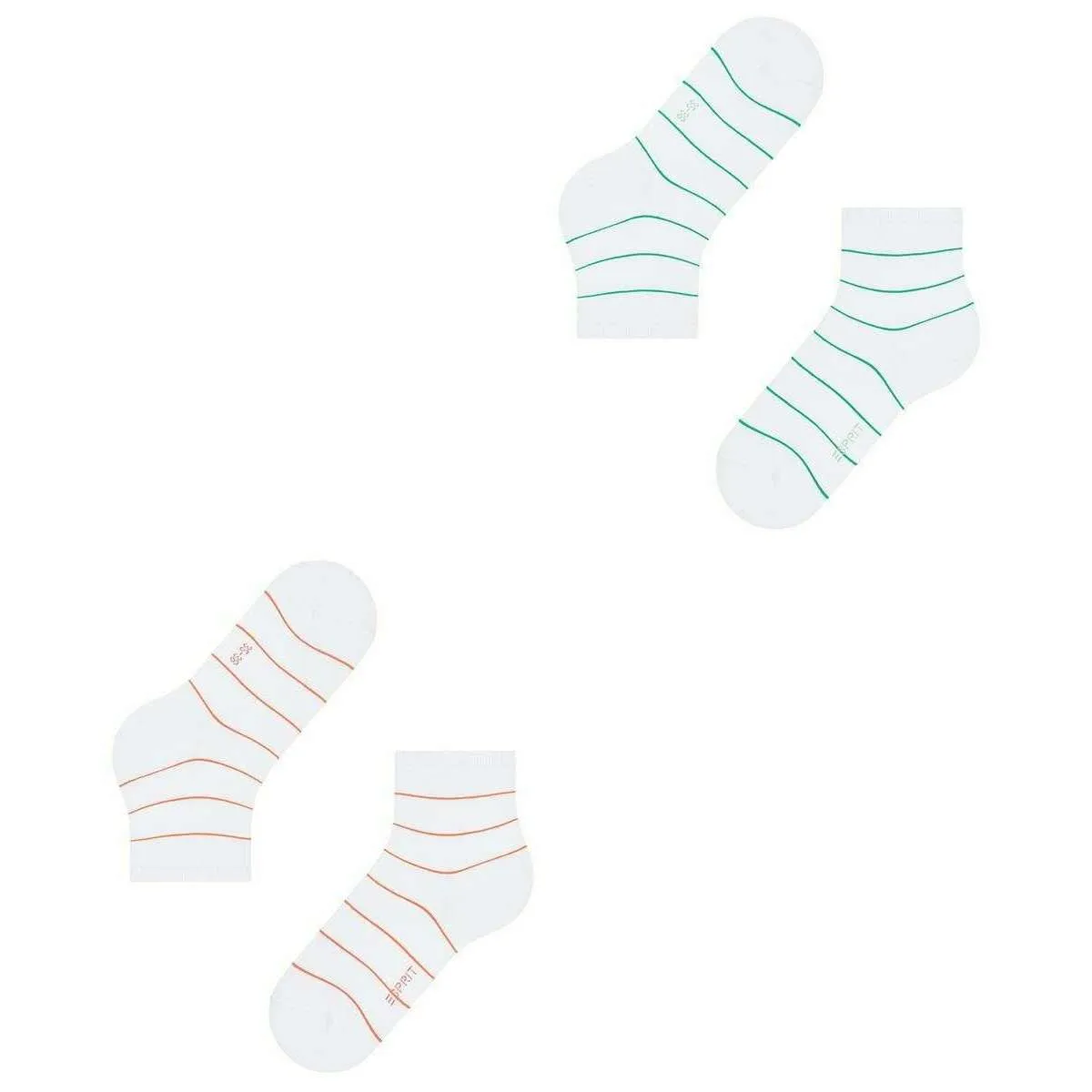 Esprit Fine Line 2 Pack Short Socks - White/Orange/Green