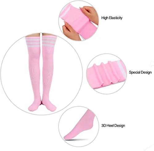 Fashion Women's Knee High Socks Thigh High Striped Over the Knee Slim Leg Stockings Long Socks