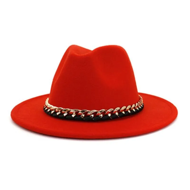 Fashionable Fedoras For Women Felted Chain Belt Casual Hats For Women