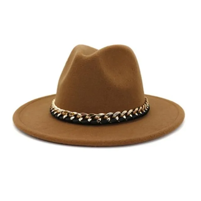 Fashionable Fedoras For Women Felted Chain Belt Casual Hats For Women