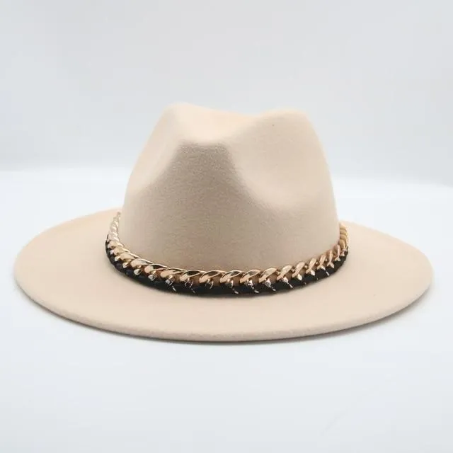 Fashionable Fedoras For Women Felted Chain Belt Casual Hats For Women