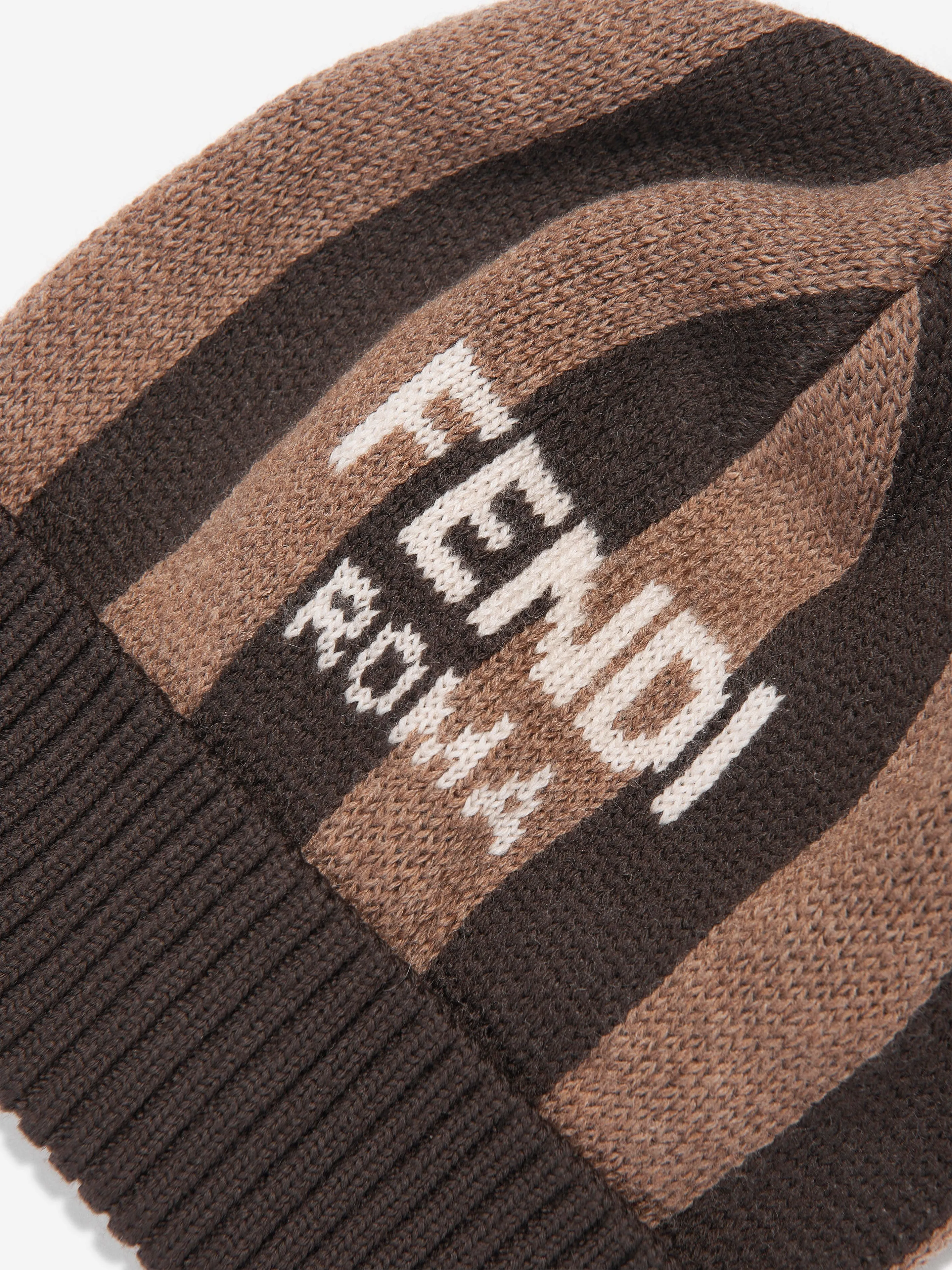 Fendi Kids Wool Roma Beanie Hat in Brown