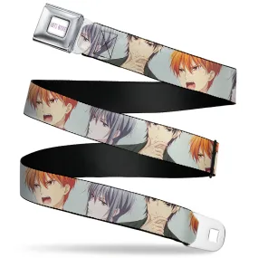 FRUITS BASKET Title Logo Full Color White/Purple Seatbelt Belt - Fruits Basket Kyo Yuki Shigure Group Faces Mint Green Webbing