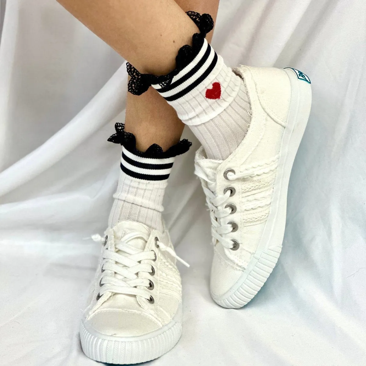 HEART mini striped crew sneaker socks - red