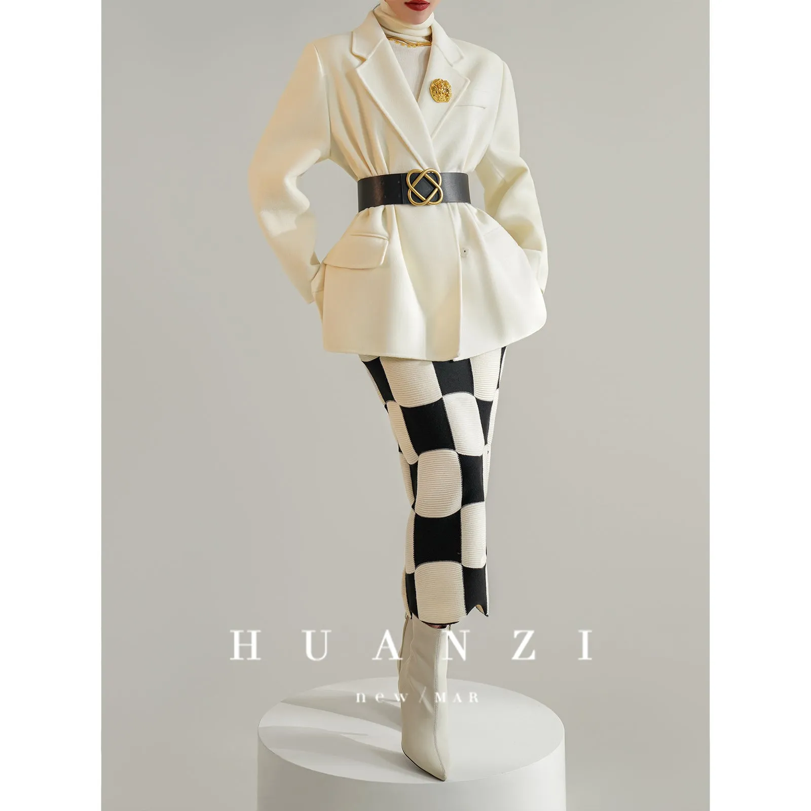 Huanzi high-definition Australian wool hand-sewn double-sided woolen short coat suit jacket- Pilia