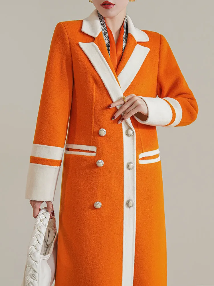 Huanzi high-grade contrasting color double-sided cashmere woolen coat new autumn and winter waist waist long- Trina