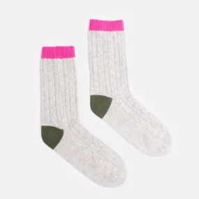 Light Grey/Pink/Khaki Cable Knit Cashmere Bed Socks