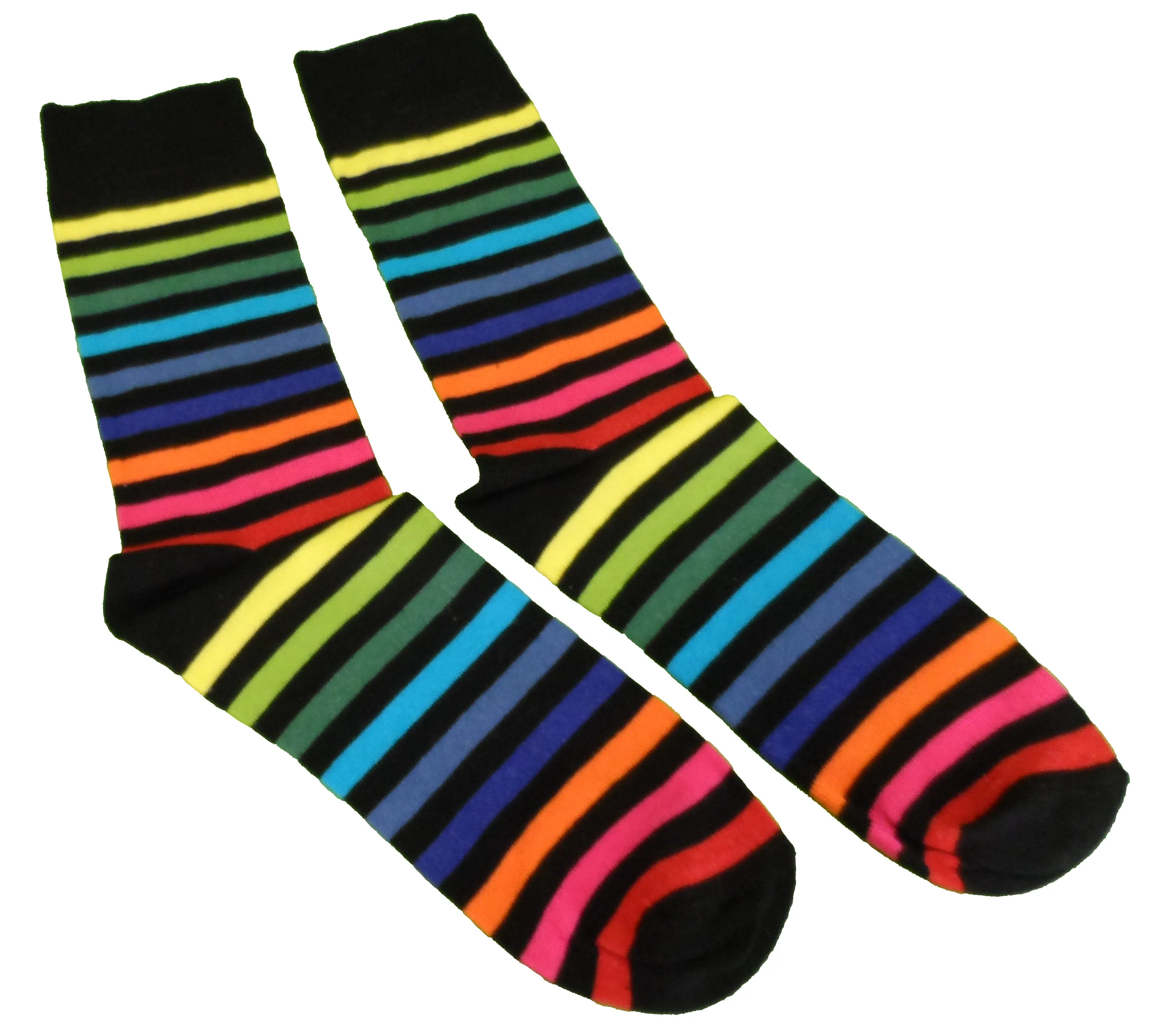 Mens 2 Pair Pack Black Rainbow Multi Striped Retro Socks