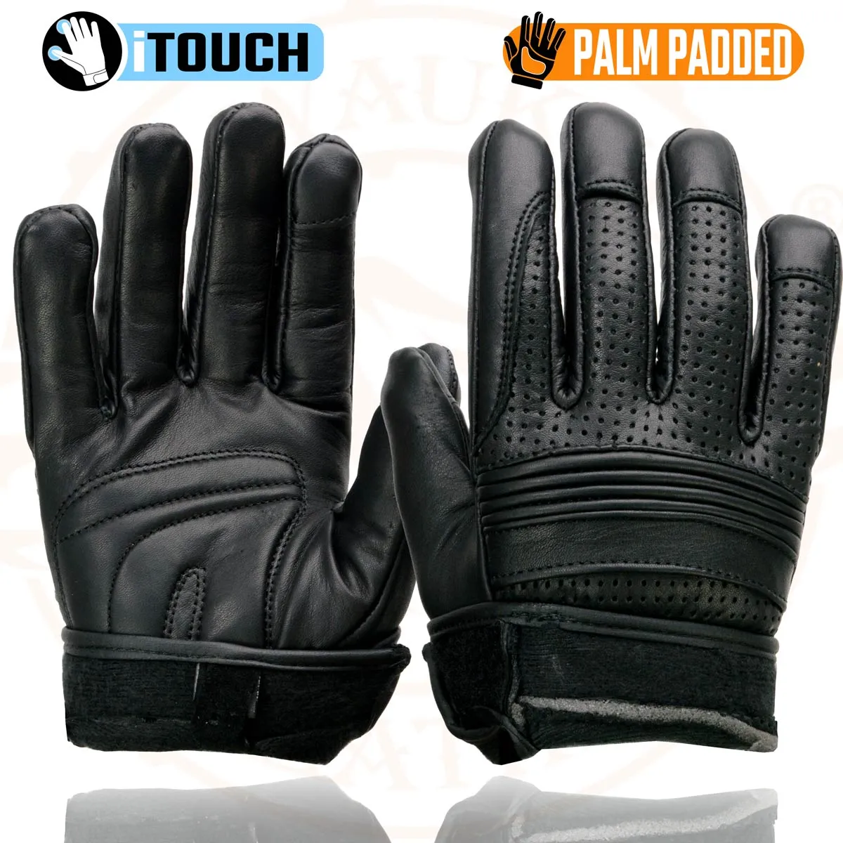 Milwaukee Leather MG7516 Men's Black Leather ’I - Touchscreen Compatible’ Gel Palm Motorcycle Hand Gloves W/ Flex Knuckles