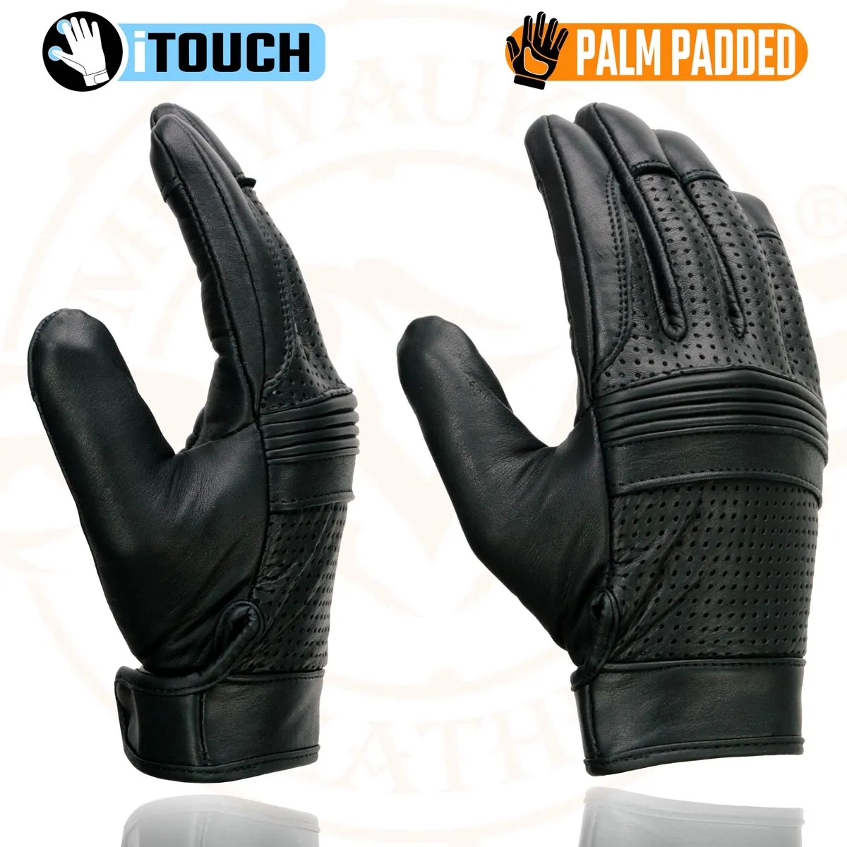 Milwaukee Leather MG7516 Men's Black Leather ’I - Touchscreen Compatible’ Gel Palm Motorcycle Hand Gloves W/ Flex Knuckles