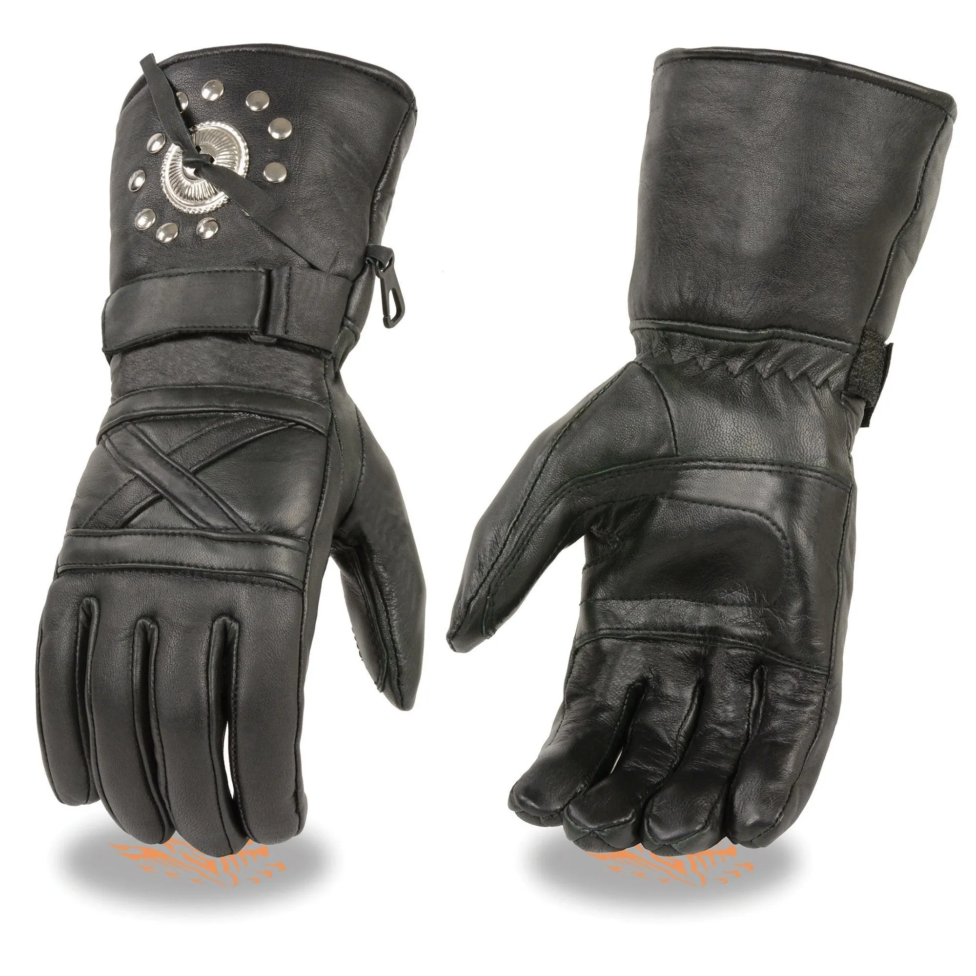 Milwaukee Leather SH231 Men's Black Leather Warm Gauntlet Motorcycle Cold Weather Gloves