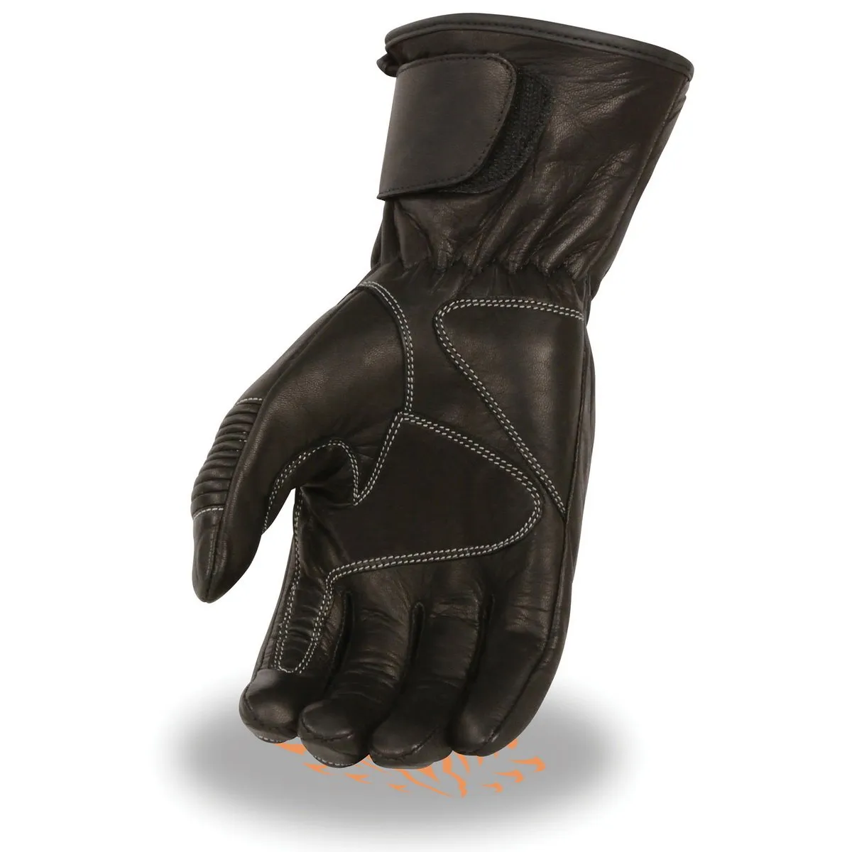 Milwaukee Leather SH607 Men's Black Leather Gauntlet Padded Back Racing Motorcycle Hand Gloves W/ Reflective Piping.