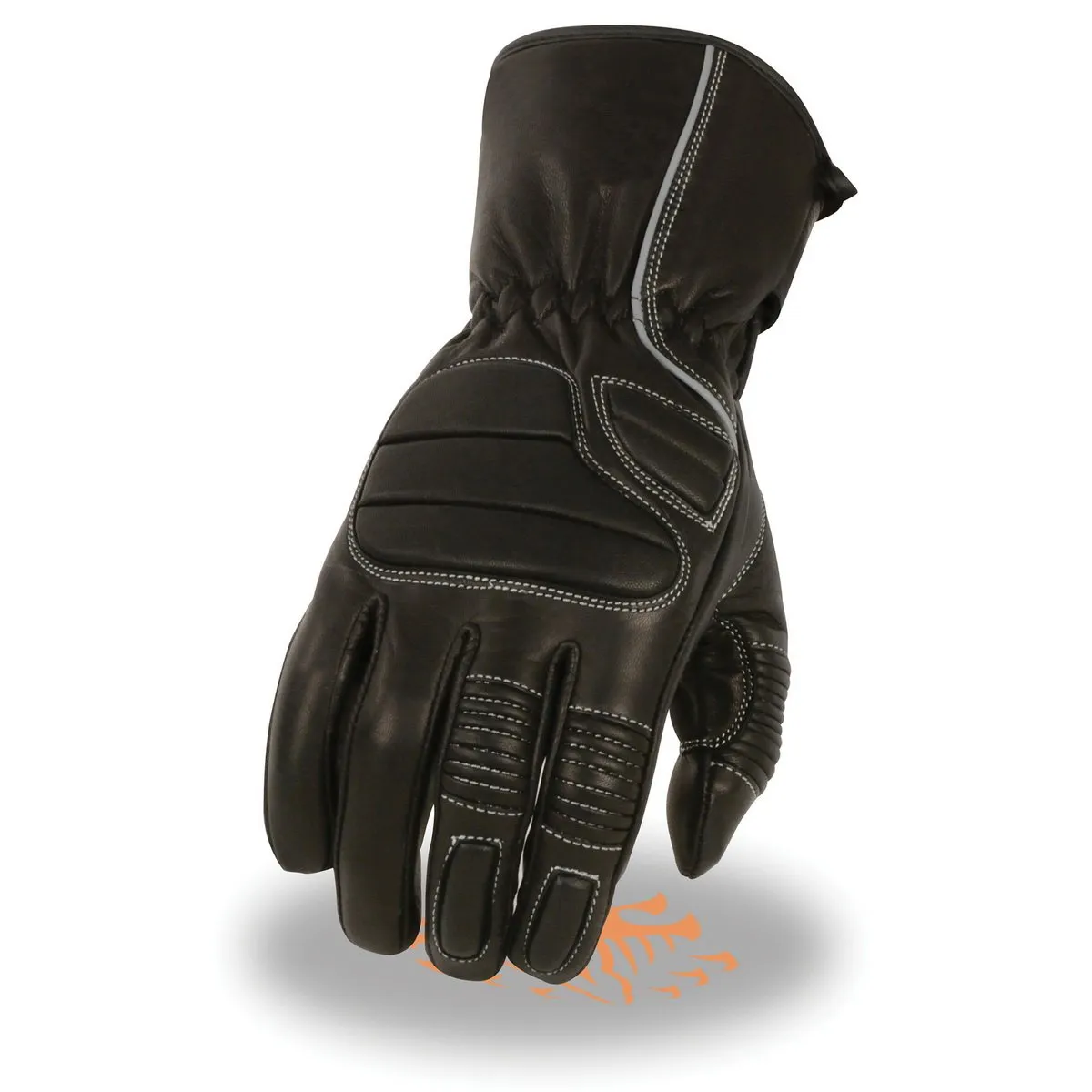 Milwaukee Leather SH607 Men's Black Leather Gauntlet Padded Back Racing Motorcycle Hand Gloves W/ Reflective Piping.