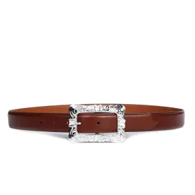 NEEDLES PAPILLON SQUARE BUCKLE BELT BROWN LEATHER