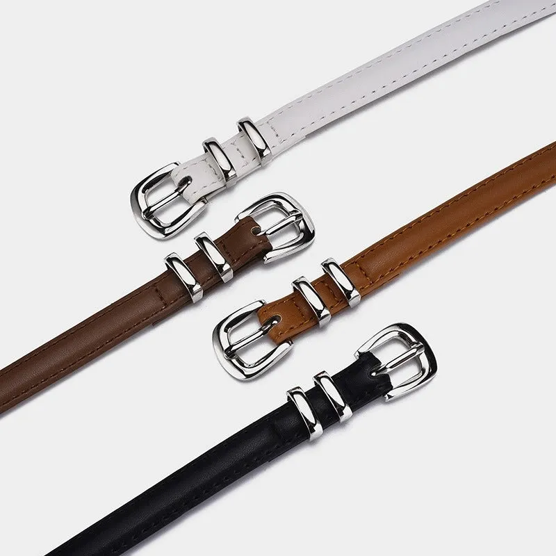 New Simple  Silver Buckle Three-piece Women's Belt High-grade Decorative Student Youth Jeans Thin Belt