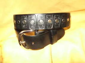 Nickel Rivets Embossed Bridle Leather Belt