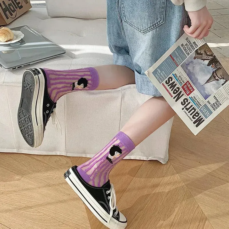 Nylon Sheer Socks with Strips | Unique Socks | Cute Socks