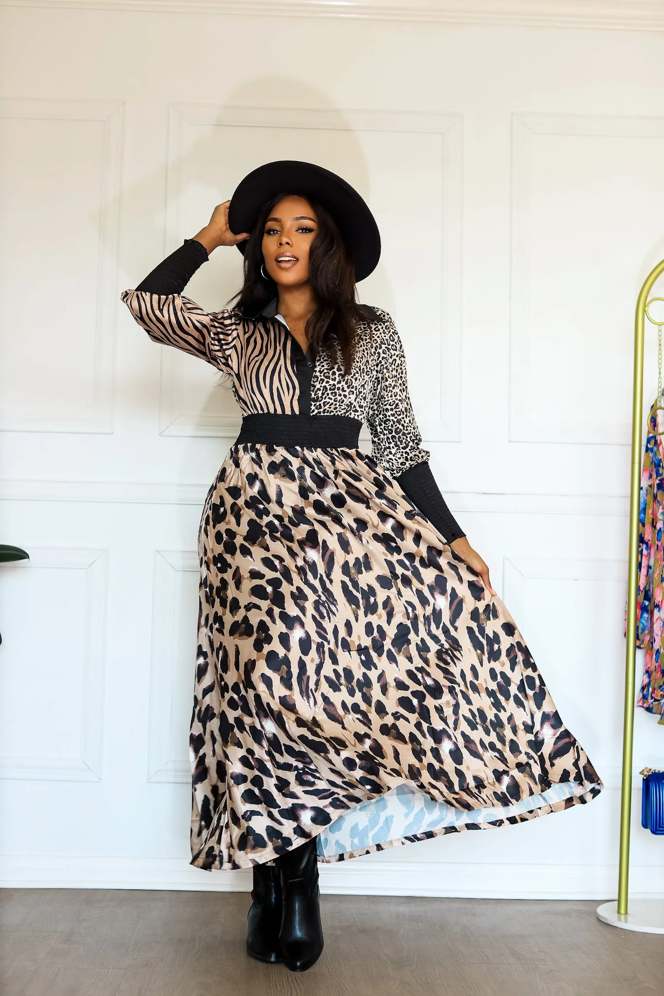 On the Hunt Safari Multi Animal Print Long Sleeve Maxi Dress