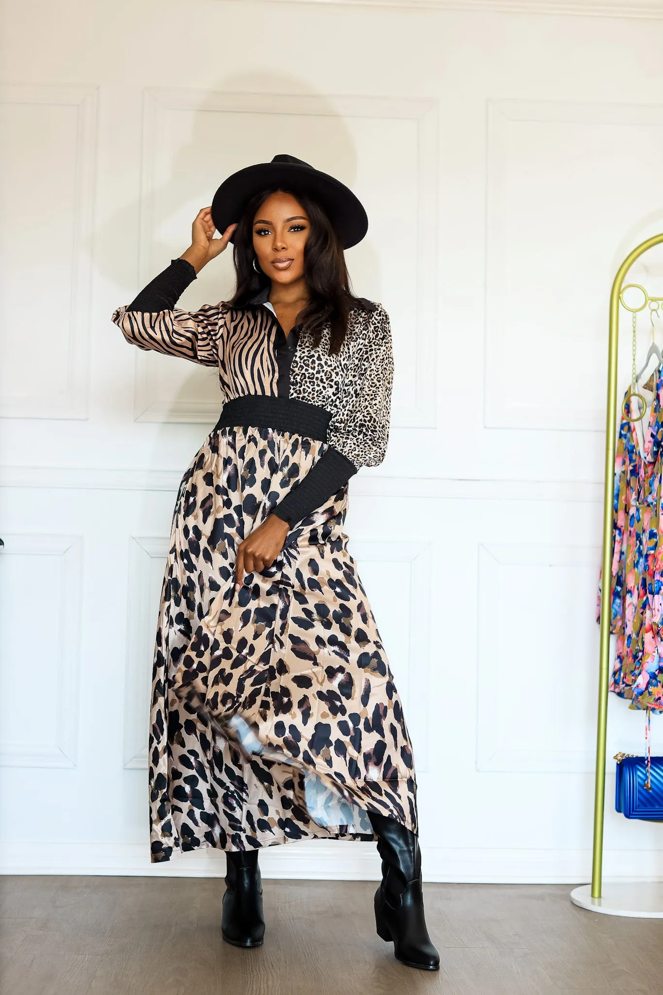 On the Hunt Safari Multi Animal Print Long Sleeve Maxi Dress