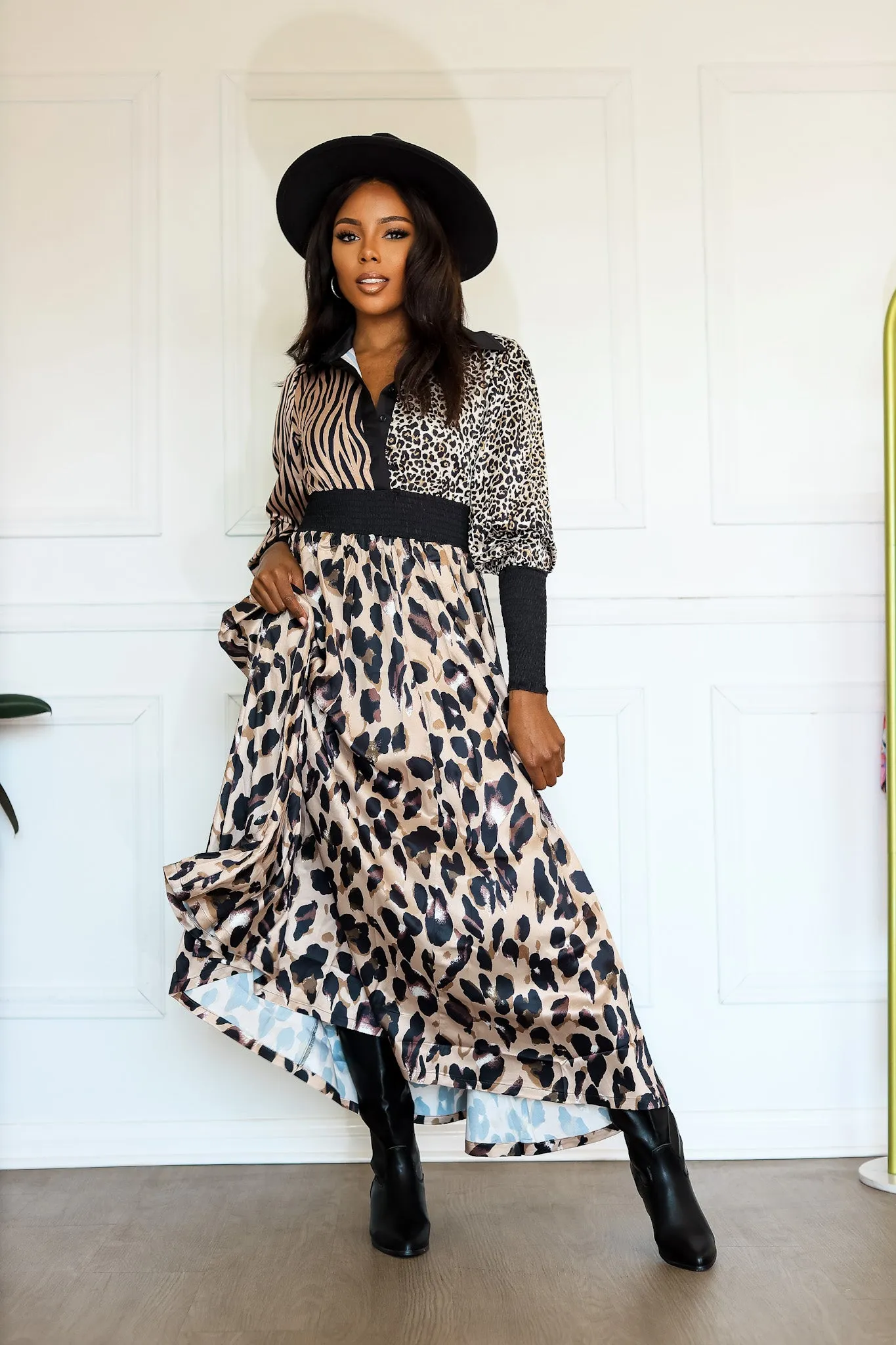 On the Hunt Safari Multi Animal Print Long Sleeve Maxi Dress