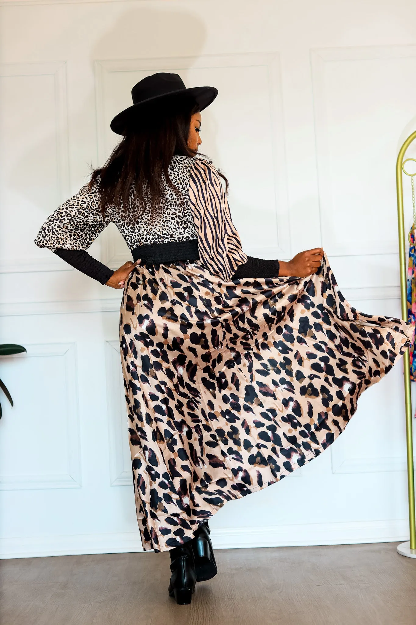 On the Hunt Safari Multi Animal Print Long Sleeve Maxi Dress