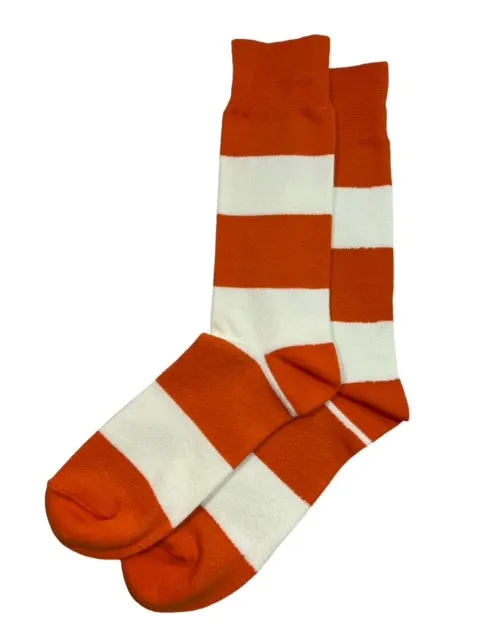 Orange and White Striped Cotton Dress Socks By Paul Malone