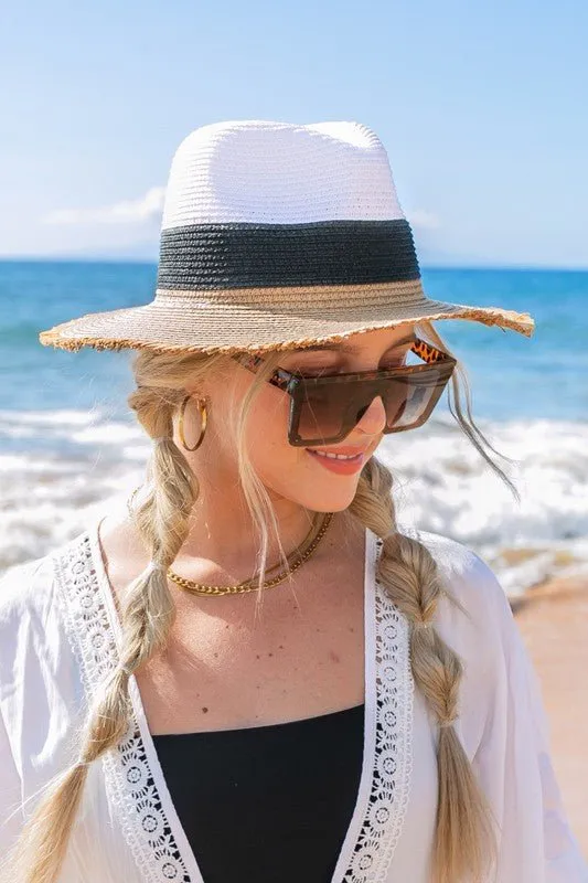 Panama Fedora Style Fray Straw Hat