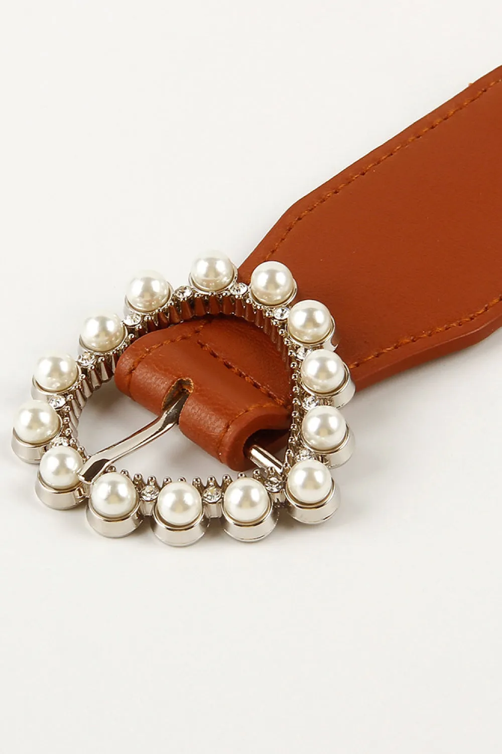 Pearl Heart Buckle Elastic Belt