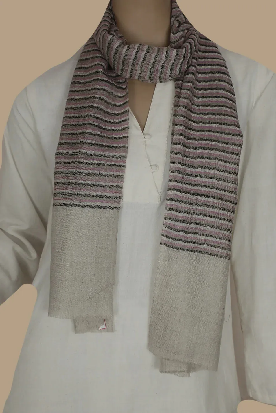 Pink & Black Lines on Cream Pashmina Woolen Muffler