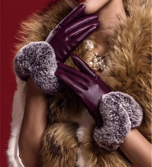 PU Leather Winter Gloves For Women