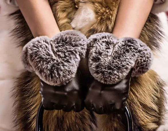 PU Leather Winter Gloves For Women