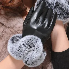 PU Leather Winter Gloves For Women