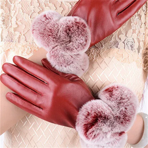 PU Leather Winter Gloves For Women