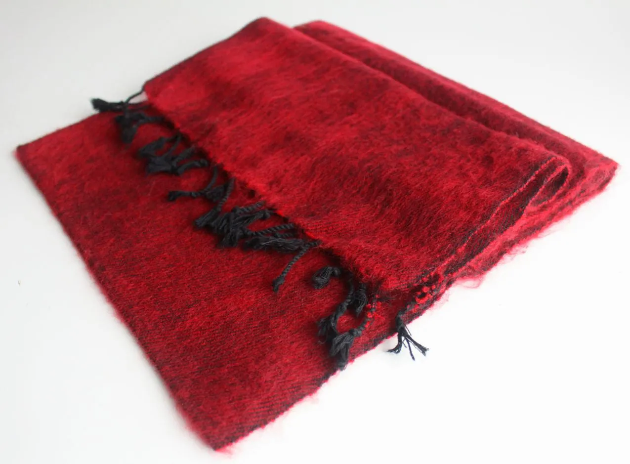 Red Three Ply Woolen Muffler Scarf