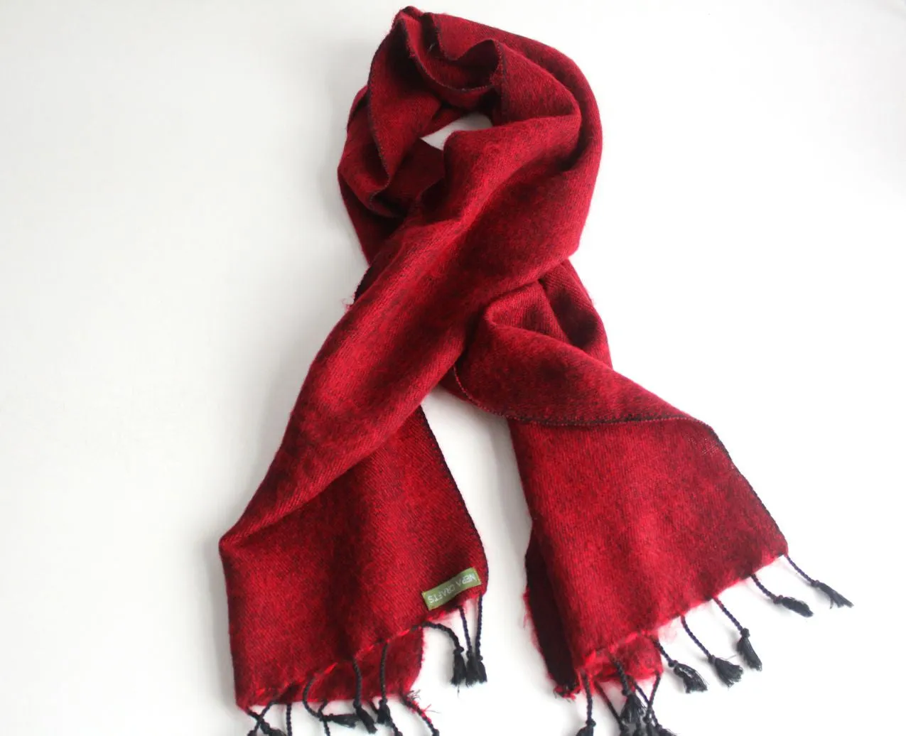 Red Three Ply Woolen Muffler Scarf