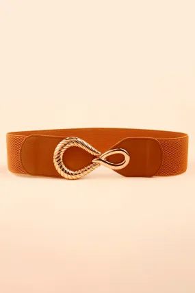 Ribbed Alloy Buckle Elastic Belt