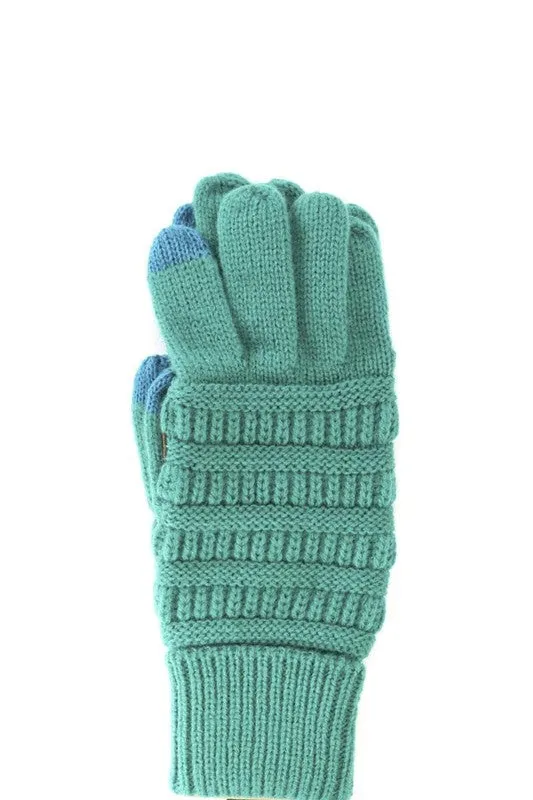 Sea Green CC Solid Ribbed Glove With Lining