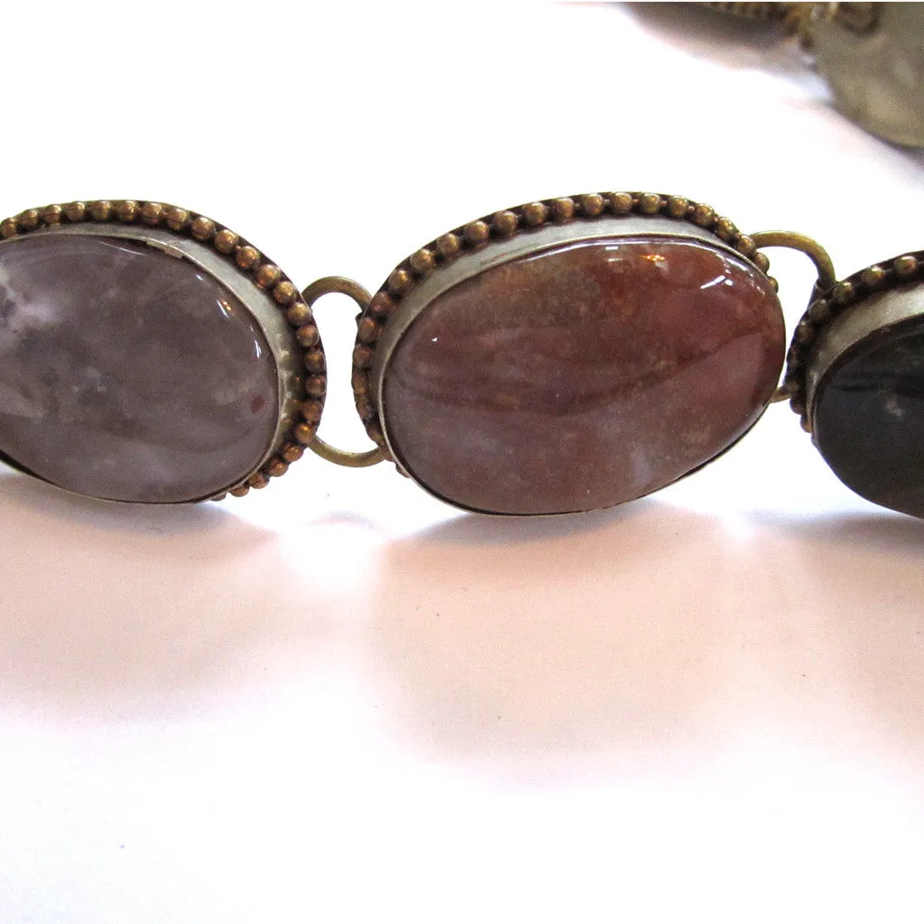 Silver-Tone Metal Agate Stone "Concho-style" Belt