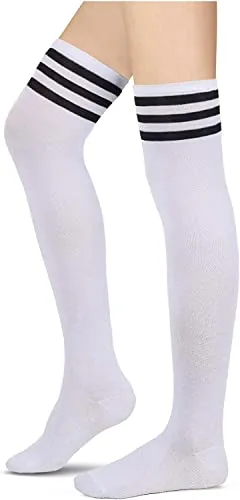 Sporty Stockings 80s Socks, Knee High Socks for Women Teen Girls, Athletic Thigh Highs Tube Socks, Stripes Socks, Cosplay Costume