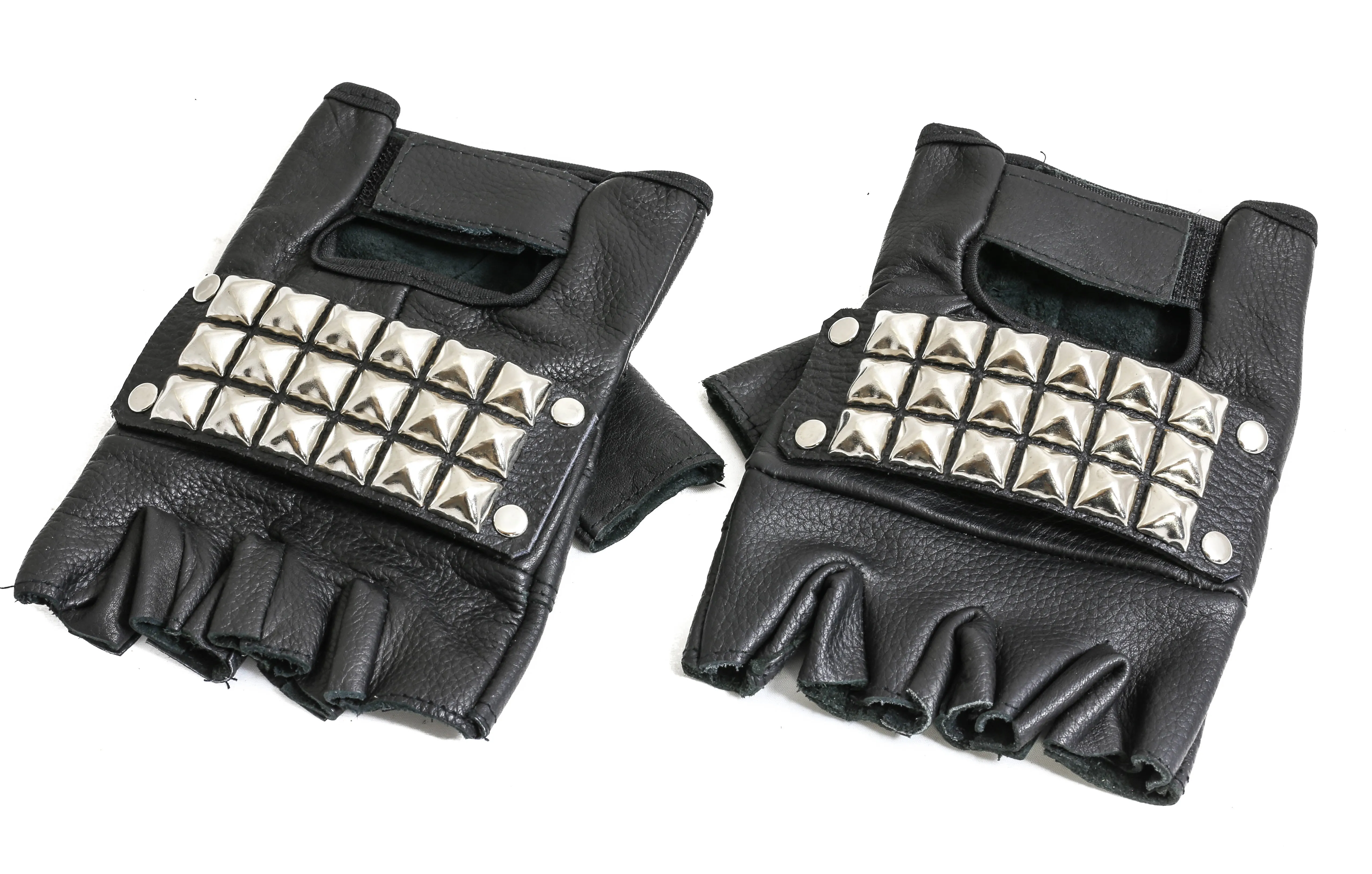 Studded Genuine Leather Fingerless Gloves Pair