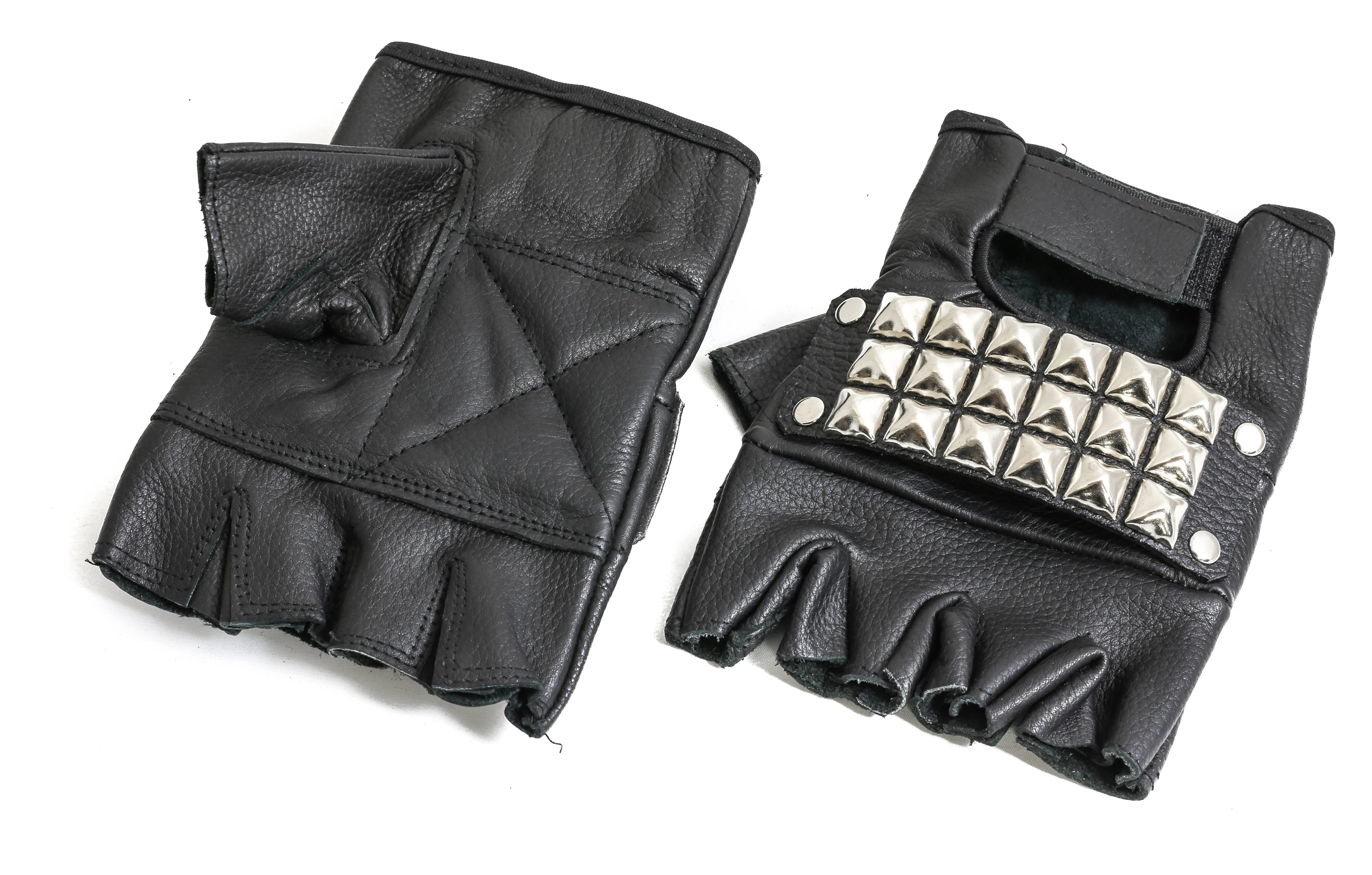 Studded Genuine Leather Fingerless Gloves Pair