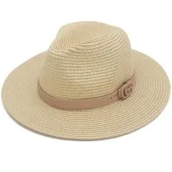 Taupe Color Band Straw Panama Hat