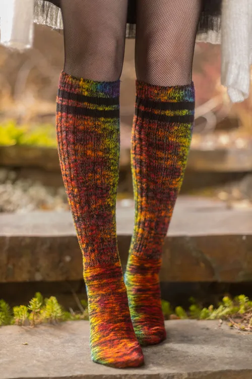 Top-Striped Tie Dyed Marled Slouch Knee Socks