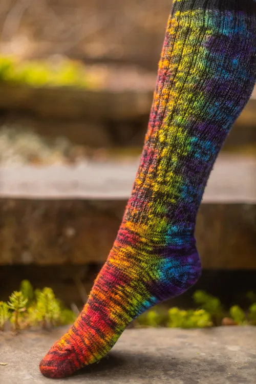 Top-Striped Tie Dyed Marled Slouch Knee Socks