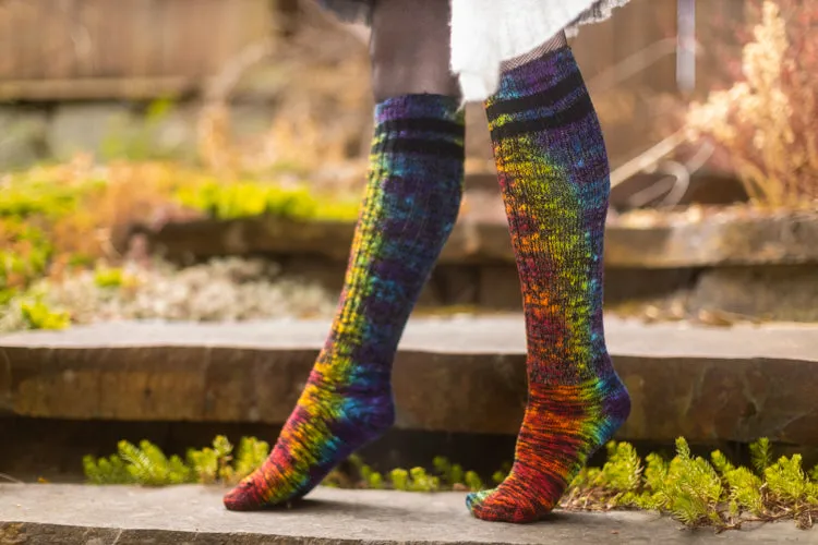 Top-Striped Tie Dyed Marled Slouch Knee Socks