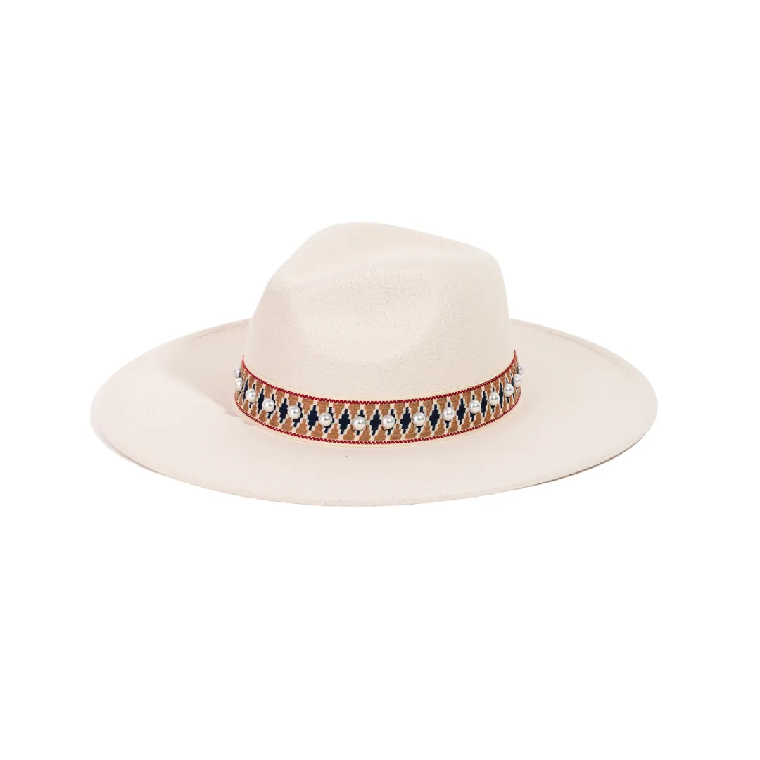 Wide Brim Pearl Band Fedoras Pink or Ivory