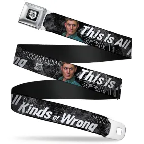 Winchester Logo Full Color Black White Seatbelt Belt - SUPERNATURAL Dean Pose/THIS IS ALL KINDS OF WRONG Grays/White Webbing