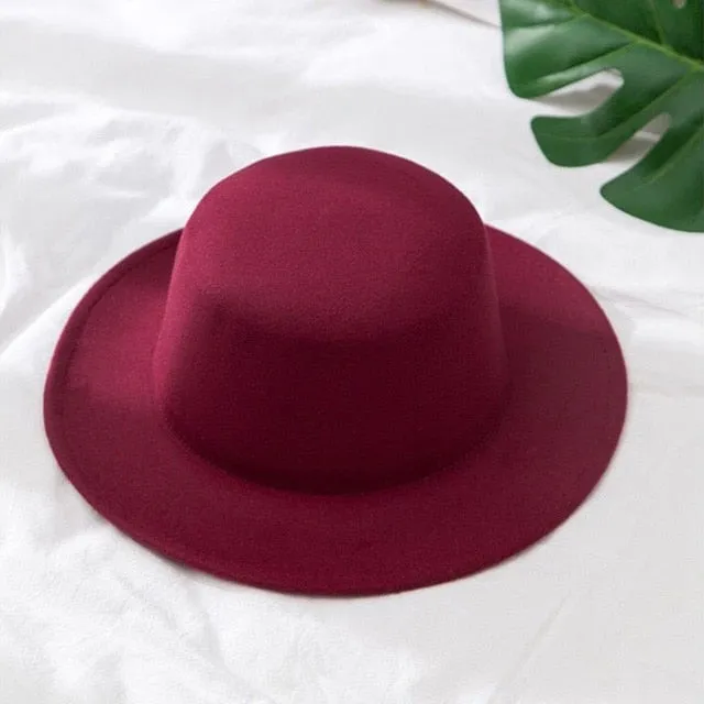 Winter Fedoras Women Hat Elegant Vintage Bowknot Wool Ladies Hat Dome