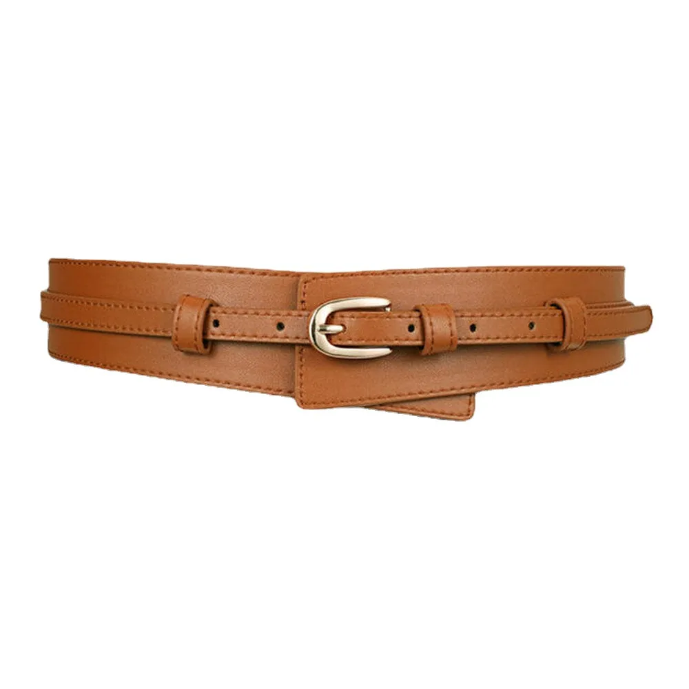 Women Leather Solid Color Pin Buckle Fashion Decorative Wide Belt