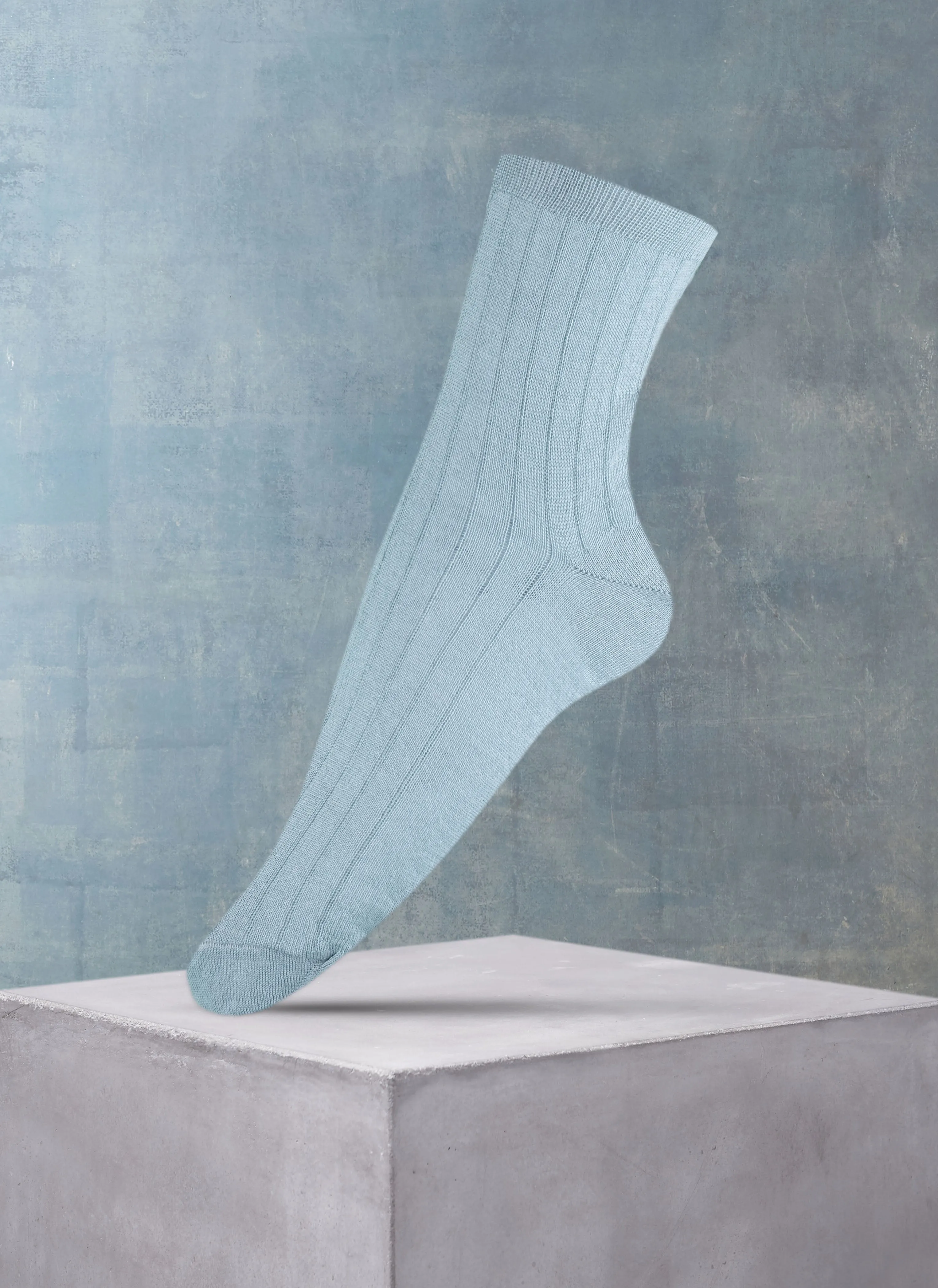 Women's 100% Cashmere Rib Sock in Seafoam